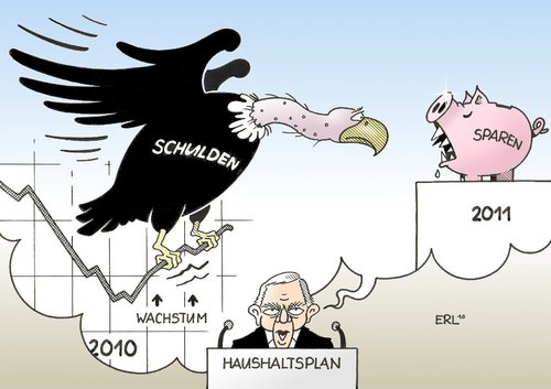 Cartoon: Haushaltsplan (medium) by Erl tagged schäuble,haushalt,schulden,wachstum,sparen,sparschwein,pleitegeier,wolfgang schäuble,schulden,haushalt,wachstum,sparen,sparschwein,pleitegeier,wolfgang,schäuble