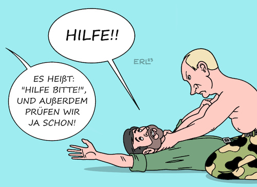 Cartoon: Hilfsbereitschaft (medium) by Erl tagged politik,krieg,angriff,überfall,wladimir,putin,russland,ukraine,präsident,wolodymyr,selenskyj,hilferuf,deutschland,kampfpanzer,leopard,bundeskanzler,olaf,scholz,abwarten,hinhalten,zögern,zaudern,karikatur,erl,politik,krieg,angriff,überfall,wladimir,putin,russland,ukraine,präsident,wolodymyr,selenskyj,hilferuf,deutschland,kampfpanzer,leopard,bundeskanzler,olaf,scholz,abwarten,hinhalten,zögern,zaudern,karikatur,erl