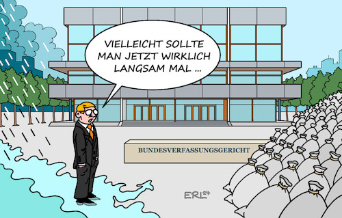 Cartoon: Hochwasserschutz (medium) by Erl tagged politik,bundesverfassungsgericht,karlsruhe,schutz,extremismus,rechtsextremismus,afd,hochwasser,sandsäcke,karikatur,erl,politik,bundesverfassungsgericht,karlsruhe,schutz,extremismus,rechtsextremismus,afd,hochwasser,sandsäcke,karikatur,erl