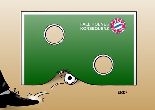 Cartoon: Hoeneß (medium) by Erl tagged fc,bayern,münchen,präsident,uli,hoeneß,steuerhinterziehung,schwarzgeld,schweiz,konsequenz,torwand,fc,bayern,münchen,präsident,uli,hoeneß,steuerhinterziehung,schwarzgeld,schweiz,konsequenz,torwand