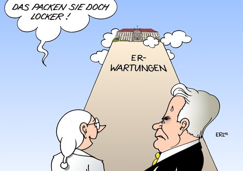 Cartoon: Hohe Erwartungen (medium) by Erl tagged deutschland,berlin,amtssitz,amt,bellevue,schloss,hoch,erwartungen,begeisterung,pastor,gauck,joachim,bundespräsident,wahl,wahl,bundespräsident,joachim gauck,bellevue,joachim,gauck