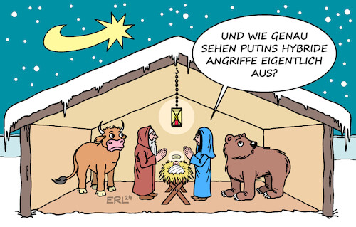 Cartoon: Hybride Angriffe (medium) by Erl tagged politik,weihnachten,stall,krippe,putin,hybrid,angriff,bär,afd,bethlehem,stern,karikatur,erl,politik,weihnachten,stall,krippe,putin,hybrid,angriff,bär,afd,bethlehem,stern,karikatur,erl