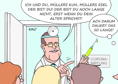 Cartoon: Impfreihenfolge (medium) by Erl tagged politik,corona,virus,pandemie,covid19,lockdown,impfstoff,impfung,reihenfolge,impfreihenfolge,änderung,festlegung,abzählreim,langsamkeit,gesundheitsminister,jens,spahn,arzt,spritze,karikatur,erl,politik,corona,virus,pandemie,covid19,lockdown,impfstoff,impfung,reihenfolge,impfreihenfolge,änderung,festlegung,abzählreim,langsamkeit,gesundheitsminister,jens,spahn,arzt,spritze,karikatur,erl