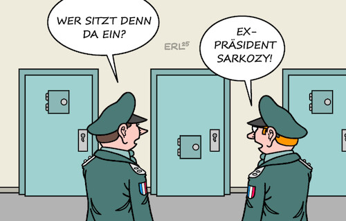 Cartoon: In einem Pariser Gefängnis (medium) by Erl tagged politik,frankreich,expräsident,sarkozy,haft,annahme,geld,libyen,körpergröße,gefängnis,zelle,tür,karikatur,erl,politik,frankreich,expräsident,sarkozy,haft,annahme,geld,libyen,körpergröße,gefängnis,zelle,tür,karikatur,erl