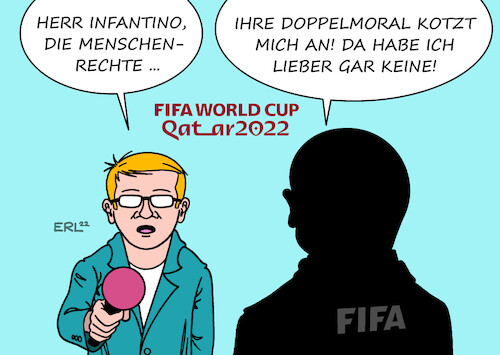 Cartoon: Infantino (medium) by Erl tagged politik,sport,fußball,weltmeisterschaft,wm,katar,2022,menschenrechte,demokratie,pressefreiheit,meinungsfreiheit,gleichberechtigung,katastrophe,fifa,präsident,gianni,infantino,vorwurf,westen,doppelmoral,moral,null,karikatur,erl,politik,sport,fußball,weltmeisterschaft,wm,katar,2022,menschenrechte,demokratie,pressefreiheit,meinungsfreiheit,gleichberechtigung,katastrophe,fifa,präsident,gianni,infantino,vorwurf,westen,doppelmoral,moral,null,karikatur,erl