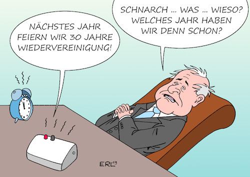 Cartoon: Innenminister (medium) by Erl tagged politik,innenministerium,innenminister,horst,seehofer,versäumnis,finanzierung,feiern,30,jahre,wiedervereinigung,lethargie,karikatur,erl,politik,innenministerium,innenminister,horst,seehofer,versäumnis,finanzierung,feiern,30,jahre,wiedervereinigung,lethargie,karikatur,erl