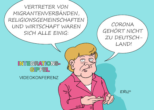 Cartoon: Integrationsgipfel (medium) by Erl tagged politik,integration,integrationsgipfel,vertreter,migrantinnen,migranten,verbände,religionsgemeinschaften,wirtschaft,beratung,corona,virus,pandemie,covid19,zugehörigkeit,bundeskanzlerin,angela,merkel,karikatur,erl,politik,integration,integrationsgipfel,vertreter,migrantinnen,migranten,verbände,religionsgemeinschaften,wirtschaft,beratung,corona,virus,pandemie,covid19,zugehörigkeit,bundeskanzlerin,angela,merkel,karikatur,erl