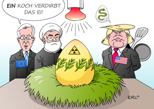 Cartoon: Iran-Abkommen (medium) by Erl tagged atomabkommen,abkommen,atomkraft,atomenergie,nutzung,friedlich,verbot,atombombe,bau,kontrolle,gegenzug,aufhebung,sanktionen,iran,eu,usa,vertrag,zweifel,kündigung,präsident,donald,trump,ei,friedenstaube,schlangenei,schlange,misstrauen,koch,brei,karikatur,erl,atomabkommen,abkommen,atomkraft,atomenergie,nutzung,friedlich,verbot,atombombe,bau,kontrolle,gegenzug,aufhebung,sanktionen,iran,eu,usa,vertrag,zweifel,kündigung,präsident,donald,trump,ei,friedenstaube,schlangenei,schlange,misstrauen,koch,brei,karikatur,erl