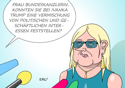 Cartoon: Ivanka Trump Angela Merkel (medium) by Erl tagged usa,präsident,donald,trump,tochter,ivanka,beraterin,unternehmerin,mode,schmuck,interessen,konflikt,vermischung,geschäftlich,politisch,besuch,w20,frauen,bundeskanzlerin,angela,merkel,karikatur,erl,usa,präsident,donald,trump,tochter,ivanka,beraterin,unternehmerin,mode,schmuck,interessen,konflikt,vermischung,geschäftlich,politisch,besuch,w20,frauen,bundeskanzlerin,angela,merkel,karikatur,erl