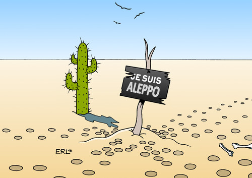 Cartoon: Je suis Aleppo (medium) by Erl tagged aleppo,syrien,bürgerkrieg,assad,diktator,opposition,rebellen,is,islamismus,terrorismus,leidtragende,zivilisten,kinder,frauen,männer,hölle,tod,verletzung,hunger,kälte,kämpfe,wüste,kaktus,solidarität,charlie,hebdo,je,suis,karikatur,erl,aleppo,syrien,bürgerkrieg,assad,diktator,opposition,rebellen,is,islamismus,terrorismus,leidtragende,zivilisten,kinder,frauen,männer,hölle,tod,verletzung,hunger,kälte,kämpfe,wüste,kaktus,solidarität,charlie,hebdo,je,suis,karikatur,erl