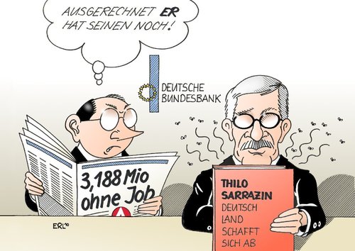 Cartoon: Job (medium) by Erl tagged arbeitslosigkeit,job,bundesbank,thilo,sarrazin,buch,rechts,ärger,axel,weber,arbeitslosigkeit,job,bundesbank,thilo sarrazin,rechts,ärger,axel weber,rassismus,juden,thilo,sarrazin,axel,weber