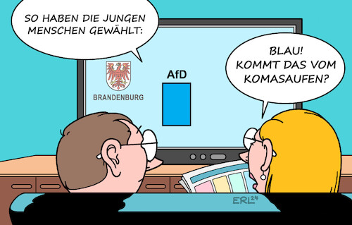 Cartoon: Jugend wählt (medium) by Erl tagged politik,wahl,brandenburg,junge,menschen,jugend,afd,blau,komasaufen,karikatur,erl,politik,wahl,brandenburg,junge,menschen,jugend,afd,blau,komasaufen,karikatur,erl