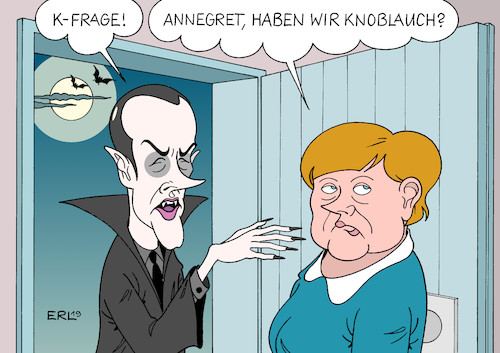 Cartoon: K-Frage (medium) by Erl tagged politik,cdu,krise,landtagswahl,thüringen,verluste,identität,kritik,friedrich,merz,bundeskanzlerin,angela,merkel,führungsschwäche,teflon,frage,annegret,kramp,karrenbauer,halloween,vampir,knoblauch,karikatur,erl,politik,cdu,krise,landtagswahl,thüringen,verluste,identität,kritik,friedrich,merz,bundeskanzlerin,angela,merkel,führungsschwäche,teflon,frage,annegret,kramp,karrenbauer,halloween,vampir,knoblauch,karikatur,erl