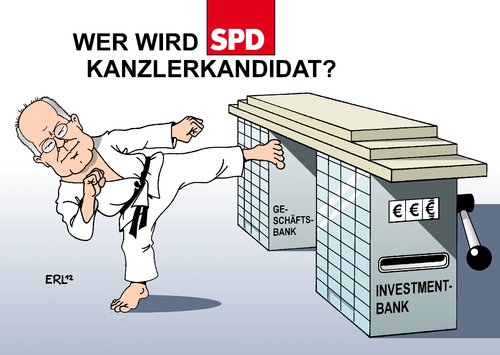 Cartoon: K wie Karate (medium) by Erl tagged spielautomat,karate,zerschlagung,investmentbank,geschäftsbank,bank,finanzregulierung,finanzenrgulierung,konzept,gabriel,sigmar,steinmeier,walter,frank,steinbrück,peer,frage,kanzlerkandidat,spd,spielsucht,zocken,finanzkrise,spd,kanzlerkandidat,frage,peer,steinbrück,frank,walter,steinmeier,sigmar,gabriel,konzept,finanzenrgulierung,finanzregulierung,bank,geschäftsbank,investmentbank,zerschlagung,karate