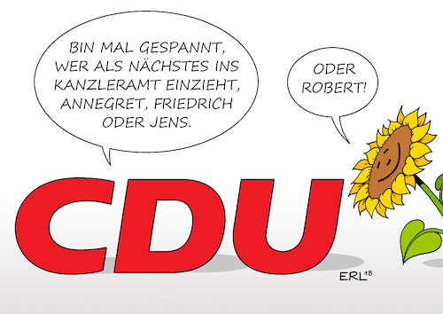 Cartoon: Kanzleramt (medium) by Erl tagged politik,bundeskanzlerin,angela,merkel,cdu,rückzug,parteivorsitz,partei,vorsitz,nachfolger,nachfolgerin,kandidaten,annegret,kramp,karrenbauer,friedrich,merz,jens,spahn,chancen,kanzlerschaft,kanzler,kanzlerin,einzug,kanzleramt,umfragen,umfragehoch,bündnis,90,die,grünen,kanzlerkandidat,robert,habeck,sonnenblume,karikatur,erl,politik,bundeskanzlerin,angela,merkel,cdu,rückzug,parteivorsitz,partei,vorsitz,nachfolger,nachfolgerin,kandidaten,annegret,kramp,karrenbauer,friedrich,merz,jens,spahn,chancen,kanzlerschaft,kanzler,kanzlerin,einzug,kanzleramt,umfragen,umfragehoch,bündnis,90,die,grünen,kanzlerkandidat,robert,habeck,sonnenblume,karikatur,erl