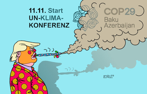 Cartoon: Karneval in Baku (medium) by Erl tagged politik,un,klimakonferenz,klimawandel,klimaschutz,usa,wahl,trump,sabotage,beginn,karneval,karikatur,erl,politik,un,klimakonferenz,klimawandel,klimaschutz,usa,wahl,trump,sabotage,beginn,karneval,karikatur,erl