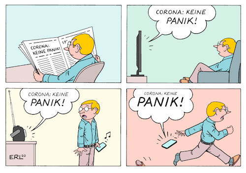 Cartoon: Keine Panik! (medium) by Erl tagged politik,gesundheit,krankheit,covid19,infektion,coronavirus,china,europa,deutschland,epidemie,pandemie,verbreitung,eindämmung,virus,politiker,medien,keine,panik,zeitung,fernsehen,radio,handy,smartphone,internet,social,media,facebook,twitter,karikatur,erl,politik,gesundheit,krankheit,covid19,infektion,coronavirus,china,europa,deutschland,epidemie,pandemie,verbreitung,eindämmung,virus,politiker,medien,keine,panik,zeitung,fernsehen,radio,handy,smartphone,internet,social,media,facebook,twitter,karikatur,erl