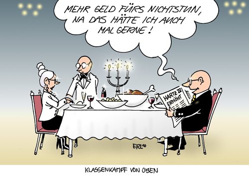 Cartoon: Klassenkampf von oben (medium) by Erl tagged hartz,iv,erhöhung,wenig,arm,reich,spott,klassenkampf,oberschicht,soziologie,studie,deutschland,gesellschaft,hartz,arm,erhöhung,reich,spott,klassenkampf,oberschicht,soziologie,gesellschaft,deutschland,arbeit,job,arbeitslosgikeit