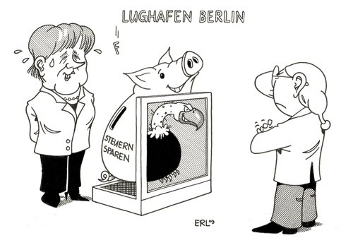 Cartoon: Kontrolle (medium) by Erl tagged angela merkel,schwarz,gelb,cdu,csu,fdp,steuern,steuergeschenk,pleite,schwindel,flughafen,kontrolle,scanner,angela,merkel