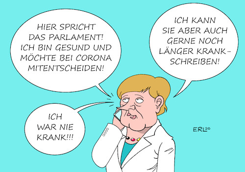 Cartoon: Krankschreibung per Telefon (medium) by Erl tagged corona,virus,pandemie,covid19,zweite,welle,maßnahmen,regeln,entscheidungen,bundeskanzlerin,angela,merkel,ministerpräsidentinnen,ministerpräsidenten,beschluss,ohne,parlament,bundestag,landtag,länderparlamente,krankschreibung,per,telefon,smartphone,karikatur,erl,corona,virus,pandemie,covid19,zweite,welle,maßnahmen,regeln,entscheidungen,bundeskanzlerin,angela,merkel,ministerpräsidentinnen,ministerpräsidenten,beschluss,ohne,parlament,bundestag,landtag,länderparlamente,krankschreibung,per,telefon,smartphone,karikatur,erl