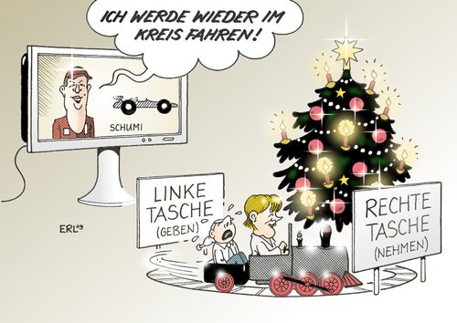 Cartoon: Kreis (medium) by Erl tagged michael,schumacher,comeback,kreis,fahren,merkel,steuergeschenke,sparpakete,linke,rechte,tasche,eisenbahn,christbaum,weihnachten,michael schumacher,comeback,kreis,fahren,angela merkel,steuergeschenke,sparpakete,rechte,linke,tasche,eisenbahn,christbaum,weihnachten,michael,schumacher,angela,merkel