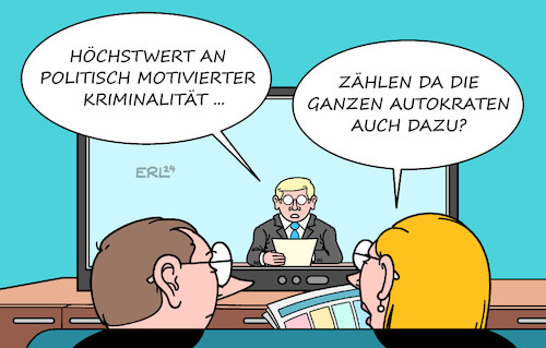 Cartoon: Kriminalität I (medium) by Erl tagged politik,kriminalität,straftaten,politisch,motiv,statistik,bundesinnenministerium,bundeskriminalamt,gewalt,staat,gewaltmonopol,gewaltenteilung,demokratie,autokratie,autokraten,karikatur,erl,politik,kriminalität,straftaten,politisch,motiv,statistik,bundesinnenministerium,bundeskriminalamt,gewalt,staat,gewaltmonopol,gewaltenteilung,demokratie,autokratie,autokraten,karikatur,erl