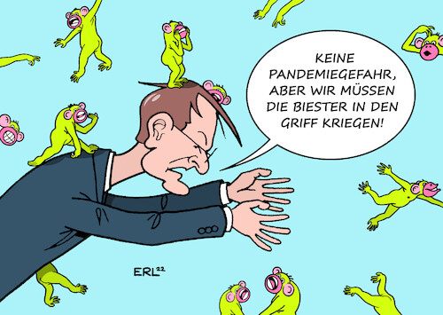 Cartoon: Lauterbach zu Affenpocken (medium) by Erl tagged politik,gesundheit,infektion,affenpocken,gesundheitsminister,karl,lauterbach,entwarnung,pandemie,isolation,verfolgung,affen,karikatur,erl,politik,gesundheit,infektion,affenpocken,gesundheitsminister,karl,lauterbach,entwarnung,pandemie,isolation,verfolgung,affen,karikatur,erl