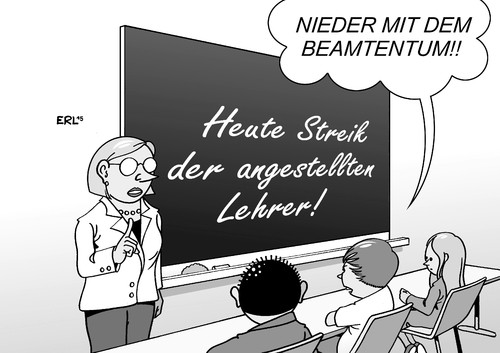 Cartoon: Lehrerstreik (medium) by Erl tagged streik,öffentlicher,dienst,schulen,angestellte,lehrer,beamte,verbamtet,schüler,protest,beamtentum