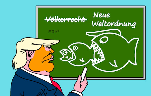 Cartoon: Lehrstunde (medium) by Erl tagged politik,usa,trump,zerstörung,völkerrecht,neue,weltordnung,recht,des,stärkeren,fisch,groß,fressen,klein,karikatur,erl,politik,usa,trump,zerstörung,völkerrecht,neue,weltordnung,recht,des,stärkeren,fisch,groß,fressen,klein,karikatur,erl