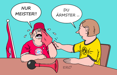 Cartoon: Leidensgenossen (medium) by Erl tagged politik,sport,fussball,bundesliga,deutsche,meisterschaft,bvb,borussia,dortmund,riesenchance,vergeben,titel,rekordmeister,fc,bayern,münchen,ausscheiden,pokal,champions,league,karikatur,erl,politik,sport,fussball,bundesliga,deutsche,meisterschaft,bvb,borussia,dortmund,riesenchance,vergeben,titel,rekordmeister,fc,bayern,münchen,ausscheiden,pokal,champions,league,karikatur,erl