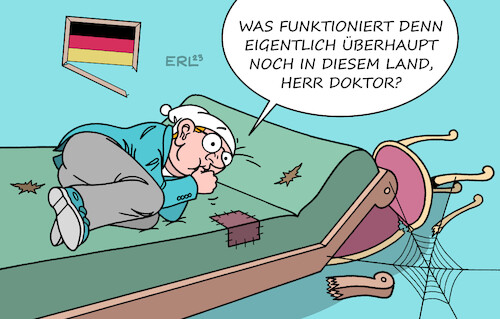 Cartoon: Marodes Land (medium) by Erl tagged politik,deutschland,marode,infrastruktur,bahn,digitales,bildung,fußball,haushalt,ampel,urteil,karlsruhe,milliardenloch,schuldenbremse,verhinderung,investitionen,michel,psychoanalyse,psychotherapie,psychotherapeut,karikatur,erl,politik,deutschland,marode,infrastruktur,bahn,digitales,bildung,fußball,haushalt,ampel,urteil,karlsruhe,milliardenloch,schuldenbremse,verhinderung,investitionen,michel,psychoanalyse,psychotherapie,psychotherapeut,karikatur,erl