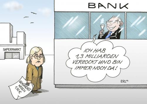 Cartoon: Maßstäbe (medium) by Erl tagged urteil,kündigung,euro,bank,banker,verzocken,ungerechtigkeit,ungerecht,urteil,kündigung,euro,bank,banker,verzocken,ungerechtigkeit,ungerecht,justiz,banken,geld,wirtschaft,wirtschaftskrise,finanzkrise,kasse,kassiererin,verhältnis,verhältnisse,gekündigt,entlassung,arbeit,job,arbeitslos