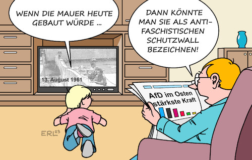 Cartoon: Mauerbau (medium) by Erl tagged politik,geschichte,13,august,1961,tag,mauerbau,teilung,berlin,ost,west,deutschland,brd,ddr,antifaschistischer,schutzwall,gegenwart,partei,afd,rechtsextremismus,umfragen,stärkste,kraft,ostdeutschland,osten,karikatur,erl,politik,geschichte,13,august,1961,tag,mauerbau,teilung,berlin,ost,west,deutschland,brd,ddr,antifaschistischer,schutzwall,gegenwart,partei,afd,rechtsextremismus,umfragen,stärkste,kraft,ostdeutschland,osten,karikatur,erl