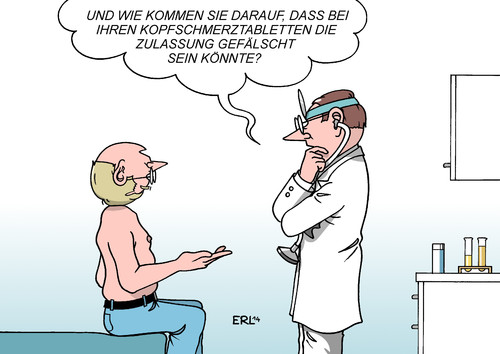 Cartoon: Medikamente (medium) by Erl tagged medikamente,zulassung,studie,indien,fälschung,auslieferung,stopp,medizin,kopfschmerz,tablette,kopfschmerztablette,arzt,patient,kopf,schmerz,verdacht,karikatur,erl,medikamente,zulassung,studie,indien,fälschung,auslieferung,stopp,medizin,kopfschmerz,tablette,kopfschmerztablette,arzt,patient,kopf,schmerz,verdacht