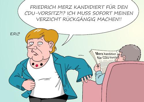 Cartoon: Merkel Merz (medium) by Erl tagged politik,bundeskanzlerin,angela,merkel,landtagswahl,bayern,hessen,verluste,ursache,bundespolitik,grosse,koalition,groko,konsequenz,abgabe,cdu,vorsitz,partei,vorsitzende,macht,nachfolger,kandidaten,liberal,kramp,karrenbauer,laschet,konservativ,spahn,friedrich,merz,ex,fraktionvorsitzender,hoffnungsträger,erzfeind,parteifreund,karikatur,erl,politik,bundeskanzlerin,angela,merkel,landtagswahl,bayern,hessen,verluste,ursache,bundespolitik,grosse,koalition,groko,konsequenz,abgabe,cdu,vorsitz,partei,vorsitzende,macht,nachfolger,kandidaten,liberal,kramp,karrenbauer,laschet,konservativ,spahn,friedrich,merz,ex,fraktionvorsitzender,hoffnungsträger,erzfeind,parteifreund,karikatur,erl