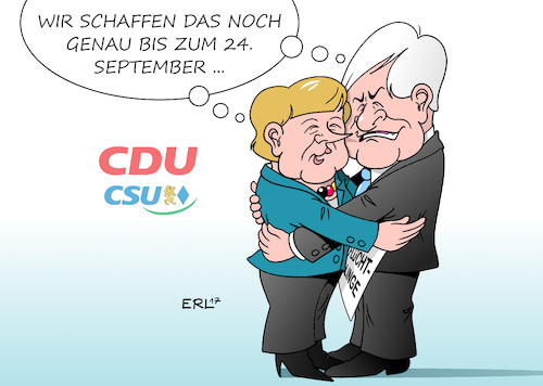 Cartoon: Merkel Seehofer (medium) by Erl tagged bundestagswahl,wahl,bundeskanzlerin,angela,merkel,ministerpräsident,bayern,horst,seehofer,cdu,csu,schwesterpartei,partei,streit,flüchtlingspolitik,flüchtlinge,obergrenze,versöhnung,frieden,umarmung,wir,schaffen,das,blatt,papier,karikatur,erl,bundestagswahl,wahl,bundeskanzlerin,angela,merkel,ministerpräsident,bayern,horst,seehofer,cdu,csu,schwesterpartei,partei,streit,flüchtlingspolitik,flüchtlinge,obergrenze,versöhnung,frieden,umarmung,wir,schaffen,das,blatt,papier,karikatur,erl