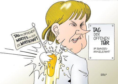 Cartoon: Merkel Wirtschaft (medium) by Erl tagged merkel,bundeskanzlerin,regierung,schwarz,gelb,wirtschaft,manager,unzufriedenheit,kritik,zeitungsanzeige,bundeskanzleramt,tag,offen,tür,wort,angela merkel,bundeskanzlerin,bundeskanzler,regierung,bundeskanzleramt,angela,merkel