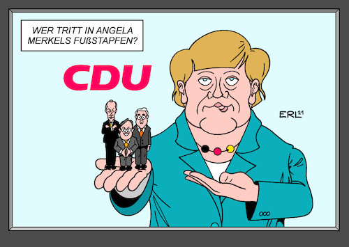 Cartoon: Merkels Fußstapfen (medium) by Erl tagged politik,cdu,partei,suche,vorsitz,nachfolge,annegret,kramp,karrenbauer,kandidaten,friedrich,merz,armin,laschet,norbert,röttgen,option,kanzlerkandidat,bundeskanzler,format,fußstapfen,angeka,merkel,bundeskanzlerin,parteitag,digital,corona,virus,pandemie,covid19,wahl,briefwahl,karikatur,erl,politik,cdu,partei,suche,vorsitz,nachfolge,annegret,kramp,karrenbauer,kandidaten,friedrich,merz,armin,laschet,norbert,röttgen,option,kanzlerkandidat,bundeskanzler,format,fußstapfen,angeka,merkel,bundeskanzlerin,parteitag,digital,corona,virus,pandemie,covid19,wahl,briefwahl,karikatur,erl