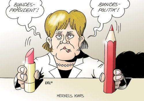 Cartoon: Merkels Kurs (medium) by Erl tagged merkel,angela,kurs,politik,bundespräsident,kandidat,frau,lippenstift,bundespolitik,sparen,streichen,rotstift,angela merkel,bundespräsident,kandidat,lippenstift,bundespolitik,streichen,sparen,rotstift,angela,merkel