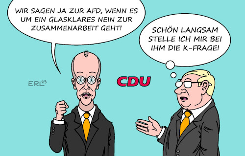 Cartoon: Merz Eignung (medium) by Erl tagged politik,partei,cdu,vorsitz,friedrich,merz,aussagen,widersprüchlich,verhältnis,afd,rechtsextremismus,rechtspopulismus,kritik,frage,eignung,kanzleramt,bundeskanzler,kanzler,karikatur,erl,politik,partei,cdu,vorsitz,friedrich,merz,aussagen,widersprüchlich,verhältnis,afd,rechtsextremismus,rechtspopulismus,kritik,frage,eignung,kanzleramt,bundeskanzler,kanzler,karikatur,erl