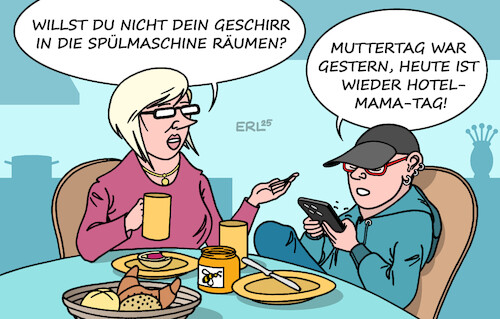 Cartoon: Muttertag (medium) by Erl tagged politik,muttertag,mutter,sohn,hotel,mama,kinder,erziehung,hausarbeit,alltag,karikatur,erl,politik,muttertag,mutter,sohn,hotel,mama,kinder,erziehung,hausarbeit,alltag,karikatur,erl