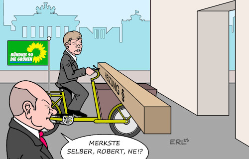 Cartoon: Nachbesserung (medium) by Erl tagged politik,klima,klimawandel,erderwärmung,co2,ampel,wirtschaftsminister,robert,habeck,heizung,wärmewende,wärmepumpe,heizungsgesetz,kritik,brechstange,nachbesserung,lastenfahrrad,bundeskanzler,olaf,scholz,karikatur,erl,politik,klima,klimawandel,erderwärmung,co2,ampel,wirtschaftsminister,robert,habeck,heizung,wärmewende,wärmepumpe,heizungsgesetz,kritik,brechstange,nachbesserung,lastenfahrrad,bundeskanzler,olaf,scholz,karikatur,erl