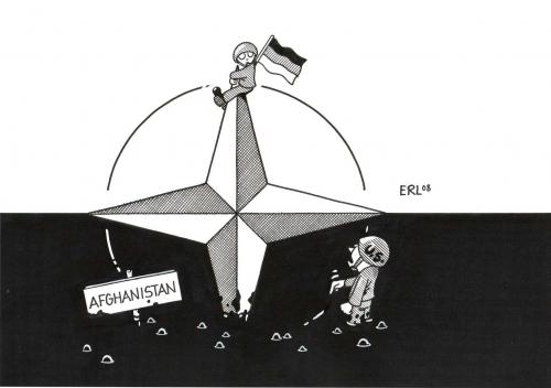 Cartoon: NATO (medium) by Erl tagged nato,afghanistan,germany,,nato,afghanistan,germany,deutschland,krieg,kriegseinsatz,naumann,flagge,sicherheit,frieden,usa,öl,scheitern,terrorismus,alqaida,binladen,bundeswehr,einsatz,robert,gates,bundesregierung,soldaten,kampfeinsatz