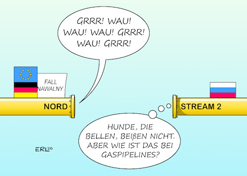 Cartoon: Nord Stream 2 (medium) by Erl tagged politik,russland,präsident,wladimir,putin,kreml,kritiker,gegner,ermordung,vergiftung,alexej,nawalny,behandlung,charite,berlin,diagnose,kampfstoff,nervengift,geheimdienst,reaktion,deutschland,eu,gas,pipeline,gaspipeline,nord,stream,drohung,baustopp,hunde,bellen,beißen,karikatur,erl,politik,russland,präsident,wladimir,putin,kreml,kritiker,gegner,ermordung,vergiftung,alexej,nawalny,behandlung,charite,berlin,diagnose,kampfstoff,nervengift,geheimdienst,reaktion,deutschland,eu,gas,pipeline,gaspipeline,nord,stream,drohung,baustopp,hunde,bellen,beißen,karikatur,erl