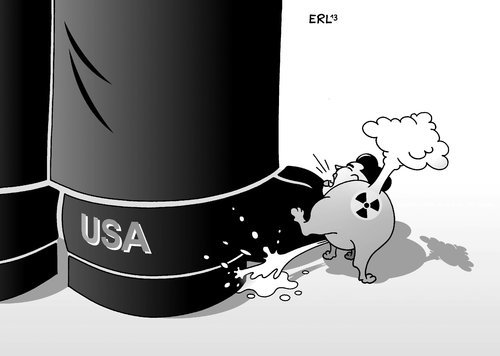 Cartoon: Nordkorea USA (medium) by Erl tagged nordkorea,diktator,kim,jong,un,provokation,drohung,erstschlag,atomar,atomwaffen,atombombe,usa,bein,pinkeln,hund