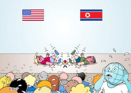 Cartoon: Nordkorea USA (medium) by Erl tagged nordkorea,diktator,kim,jong,un,atomwaffen,atombombe,atomprogramm,provokation,rakete,japan,amerika,usa,präsident,donald,trump,konflikt,drohung,säbelrasseln,gefahr,erde,eskalation,krieg,kriegsgefahr,atomkrieg,atomknopf,kleinkinder,trotzphase,karikatur,erl,nordkorea,diktator,kim,jong,un,atomwaffen,atombombe,atomprogramm,provokation,rakete,japan,amerika,usa,präsident,donald,trump,konflikt,drohung,säbelrasseln,gefahr,erde,eskalation,krieg,kriegsgefahr,atomkrieg,atomknopf,kleinkinder,trotzphase,karikatur,erl