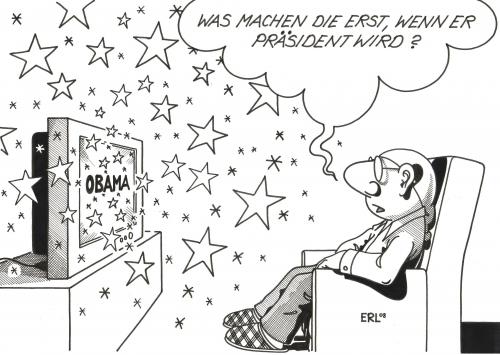 Cartoon: Obama (medium) by Erl tagged barack obama,kandidat,wahlen,nominierung,präsident,präsidentschaftswahlen,usa,amerika,2008,demokraten,parteitag,delegierte,denver,show,zuschauer,barack,obama,euphorie