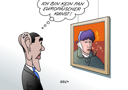 Cartoon: Obama (medium) by Erl tagged usa,geheimdienst,nsa,überwachung,total,abhörskandal,reform,forderug,eu,deutschland,europa,kultur,kunst,malerei,vincent,van,gogh,ohr,abschneiden,präsident,barack,obama,belauschen,abhören,karikatur,erl,usa,geheimdienst,nsa,überwachung,total,abhörskandal,reform,forderug,eu,deutschland,europa,kultur,kunst,malerei,vincent,van,gogh,ohr,abschneiden,präsident,barack,obama,belauschen,abhören