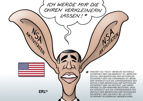 Cartoon: Obama NSA Reform (medium) by Erl tagged usa,präsident,obama,nsa,reform,überwachung,abhörskandal,einschränkung,adac,glaubwürdigkeit,ohren,verkleinern,angebot,vertrag,kleingedrucktes,klausel,nationale,sicherheit,terror,verdacht,usa,präsident,obama,nsa,reform,überwachung,abhörskandal,einschränkung,adac,glaubwürdigkeit,ohren,verkleinern,angebot,vertrag,kleingedrucktes,klausel,nationale,sicherheit,terror,verdacht
