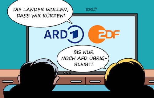 Cartoon: Öffentlich-Rechtliche (medium) by Erl tagged politik,öffentlich,rechtlicher,rundfunk,radio,fernsehen,demokratie,kultur,länder,kürzungen,beifall,afd,karikatur,erl,politik,öffentlich,rechtlicher,rundfunk,radio,fernsehen,demokratie,kultur,länder,kürzungen,beifall,afd,karikatur,erl